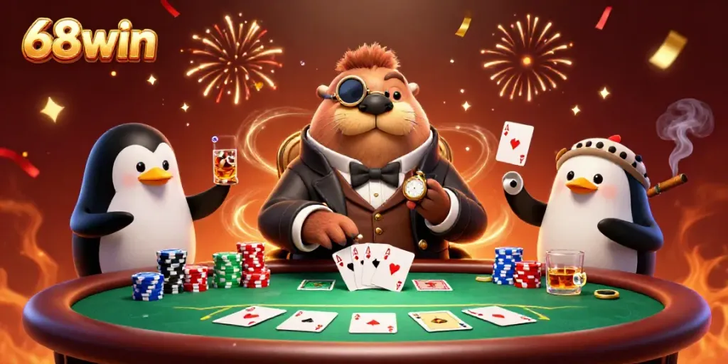 Experience thrilling poker action with 68win as a walrus, penguin dealer, and bluffing pufferfish come alive.