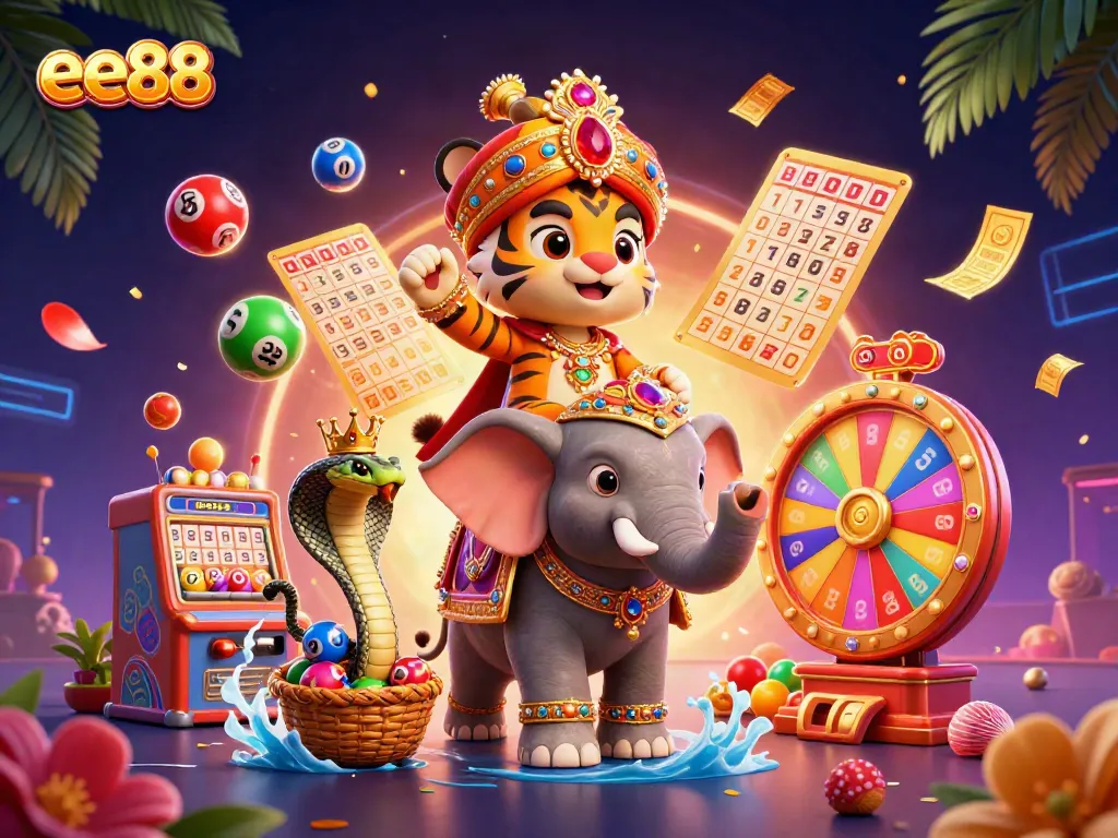 Experience the excitement of ee88 online gaming with a colorful, dynamic 3D illustration of a Maharaja theme.