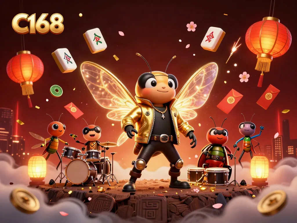 Engage in thrilling gaming experiences with C168's dynamic cartoon rock star casino scene.