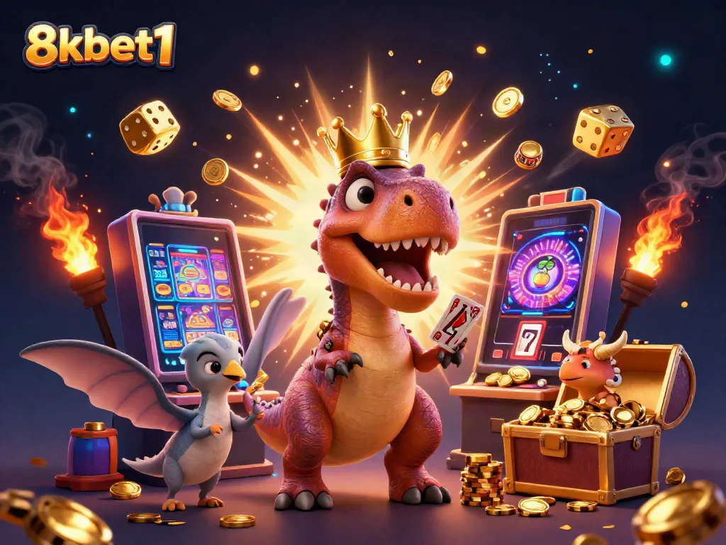 Experience the thrill of gaming at 8xbet1 with a T-Rex card dealer and jackpot explosions.