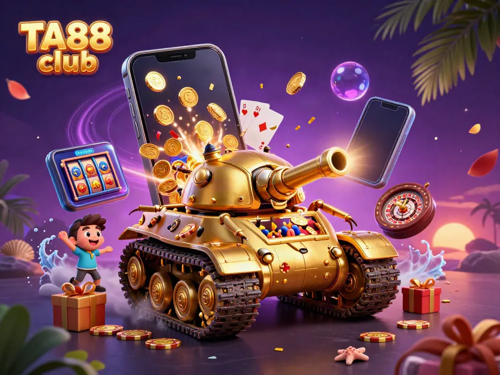 Experience the excitement of TA88 club with vibrant 3D casino elements and dynamic gaming action.