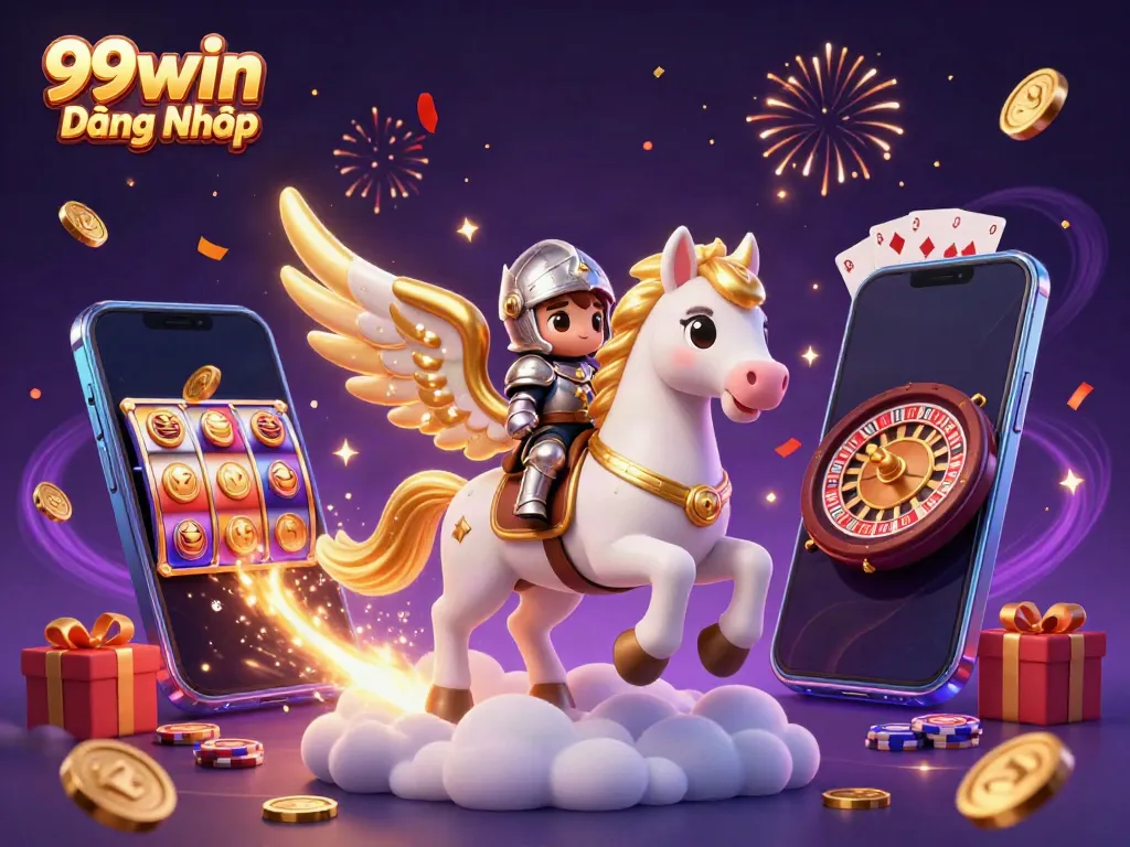 Engage in 99win Đăng Nhập with our vibrant 3D casino illustration featuring thrilling games and a magical atmosphere.