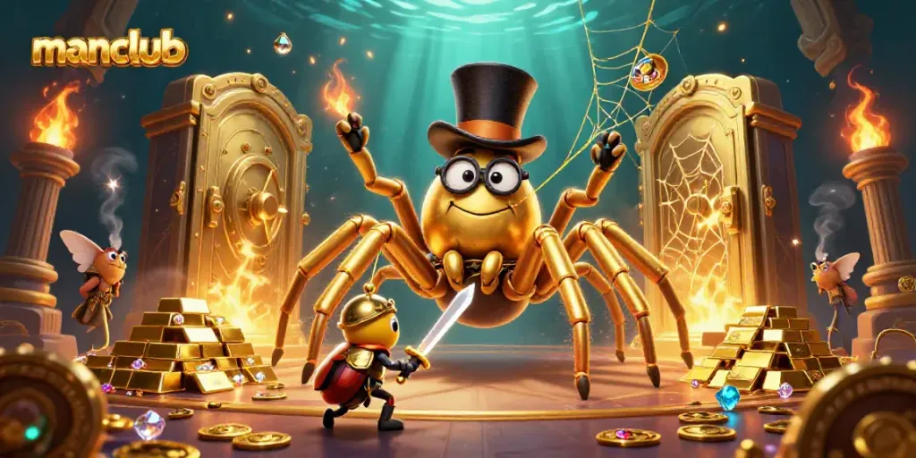 Experience thrilling gameplay at manclub with an exciting online casino environment featuring golden treasures and unique characters.