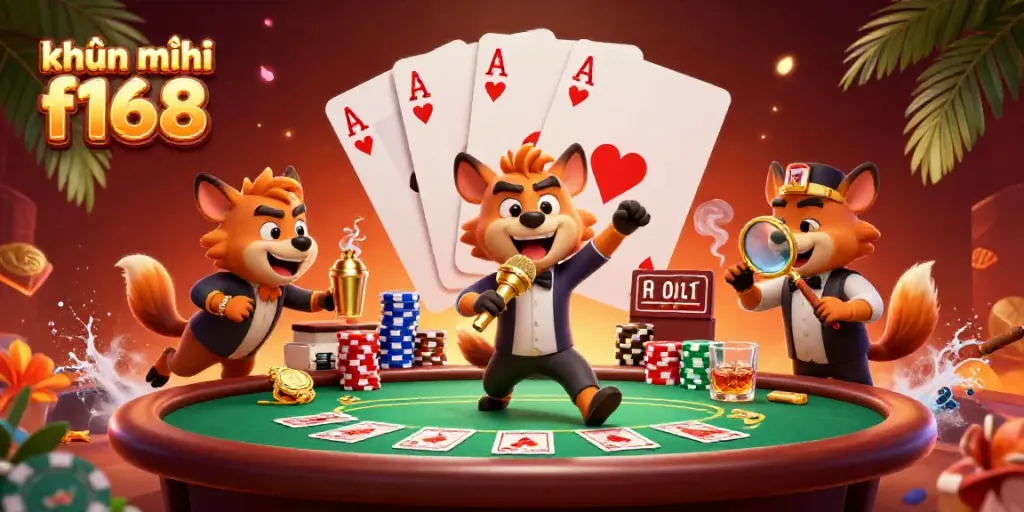 Experience the thrilling khuyến mãi f168 at a vibrant cartoon casino scene full of excitement and energy.